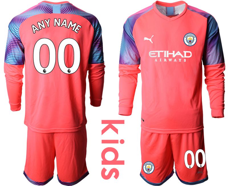 Youth 2019-2020 club Manchester City pink goalkeeper long sleeve customized Soccer Jerseys